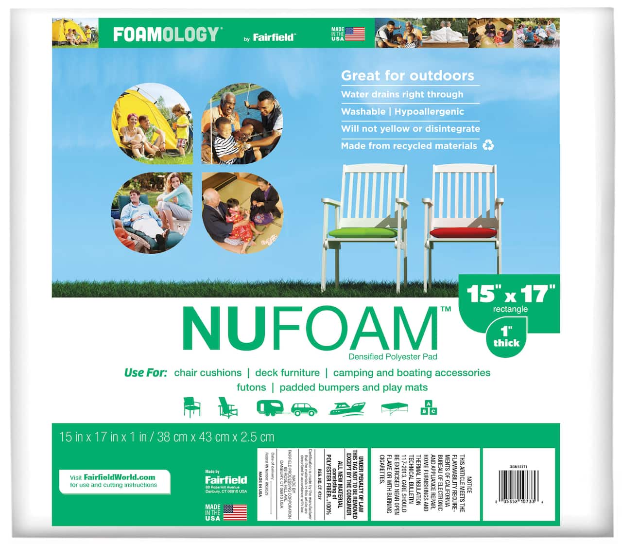 Foamology® NuFoam™ Polyester Pad, 15" x 17" x 1"